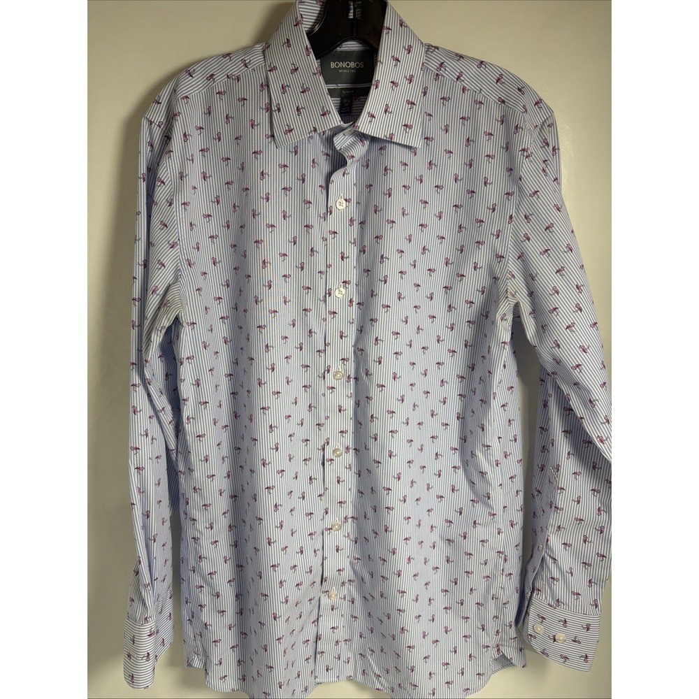 Bonobos‎ LS Shirt Mens Tailored Slim Fit Button Up Collar Cotton 15.5 -33 - Picture 2 of 7
